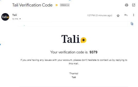 Tali code in email.