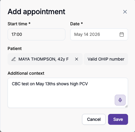 Appointment Creation view